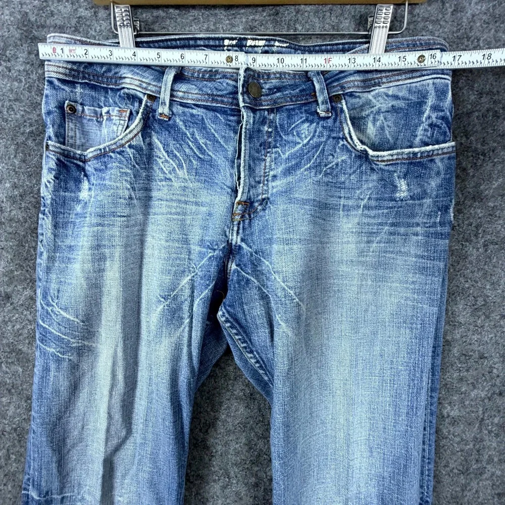 575 Denim Y2K Bootcut Jeans Mens 34 Blue Cotton Straight Leg Whisker Light Wash